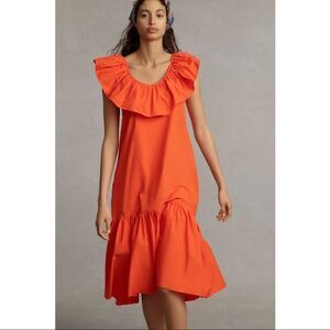 NEW Anthropologie Whit Two Flounced Hem Ruffled Cotton Maxi Dress Large Petite